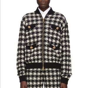 NWT authentic Gucci black off white houndstooth cashmere bomber cardigan Size XS